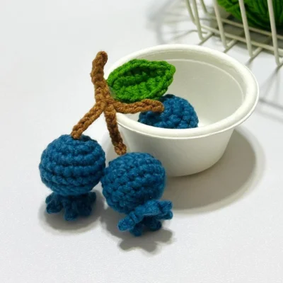 crochet blueberry bowl display