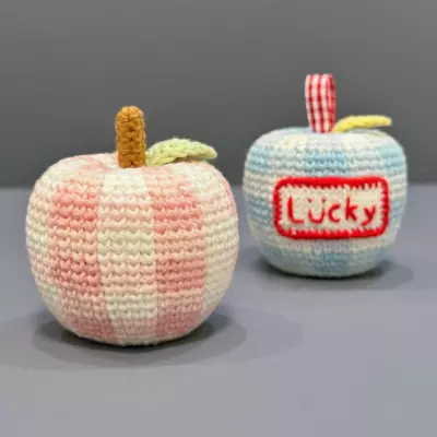 pink gingham crocheted apple